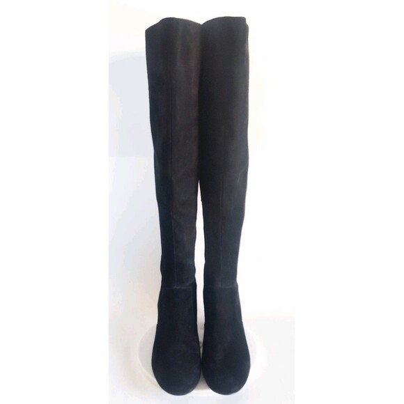 Nine West Knee High Boots Size 7.5 Black Suede Leather Block Heel Zip Riding - Picture 9 of 16